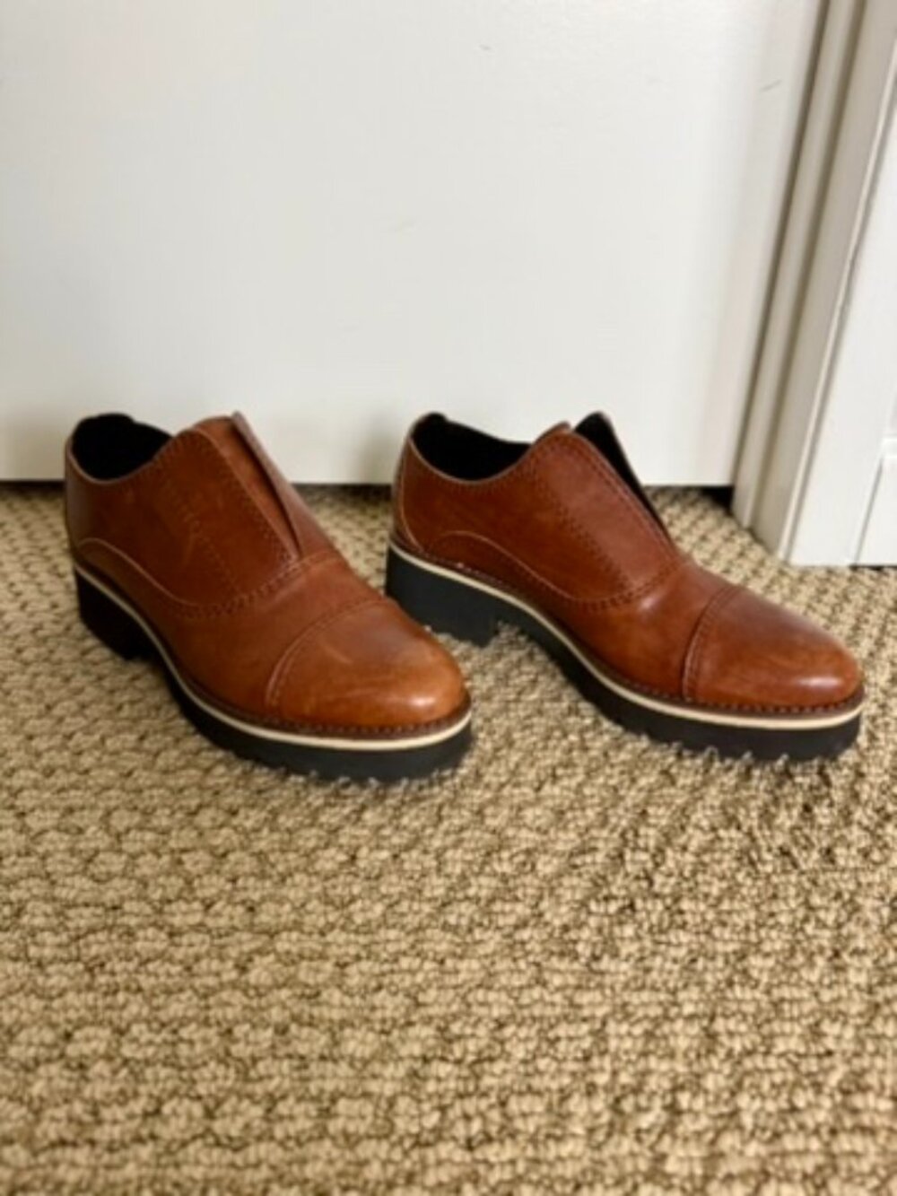 ALL BLACK Slip-On Cap Toe Oxford Lug Sole Loafer | Cognac Brown Leather